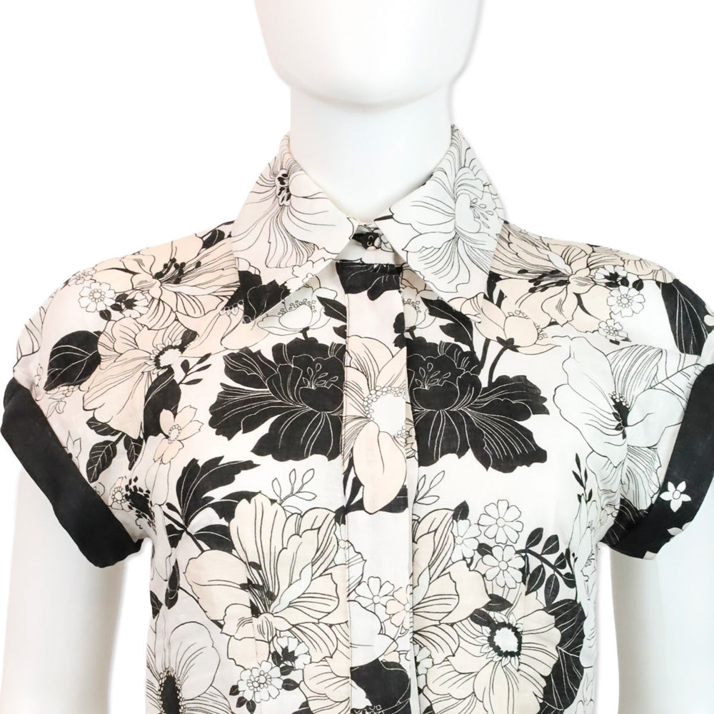 Zimmermann Black Floral Print Linen Shirt