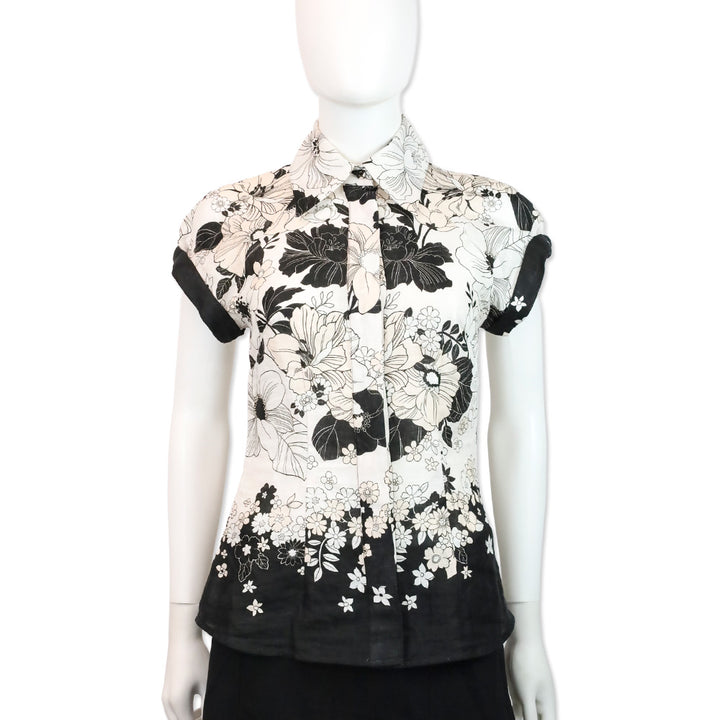 Zimmermann Black Floral Print Linen Shirt
