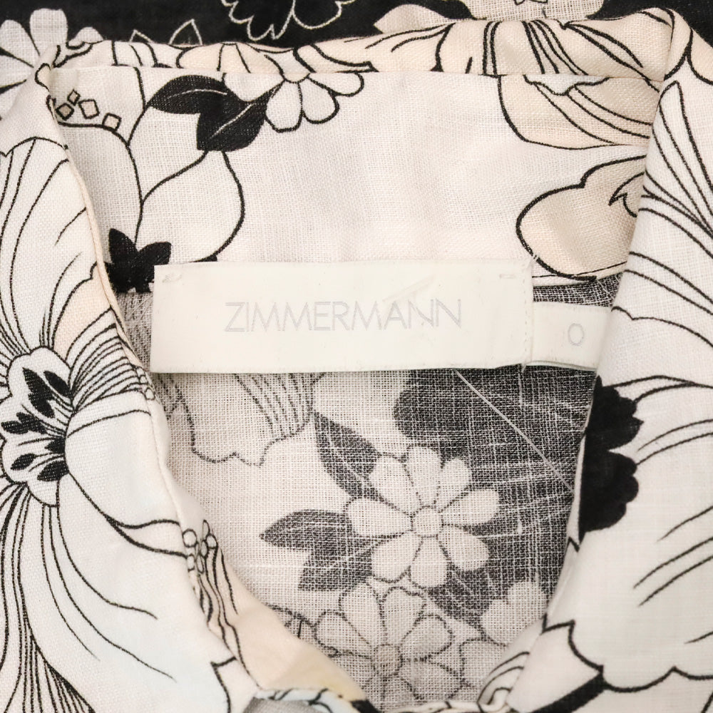 Zimmermann Black Floral Print Linen Shirt