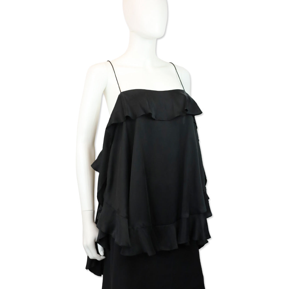 Zimmermann Black Washed Silk Ruffle Flounce Cami Top