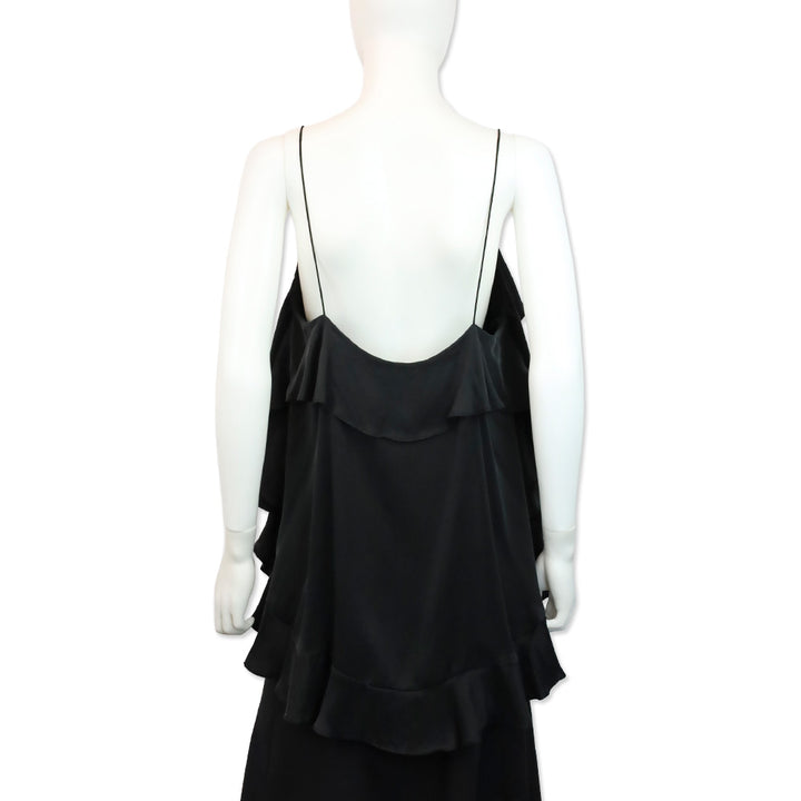 Zimmermann Black Washed Silk Ruffle Flounce Cami Top