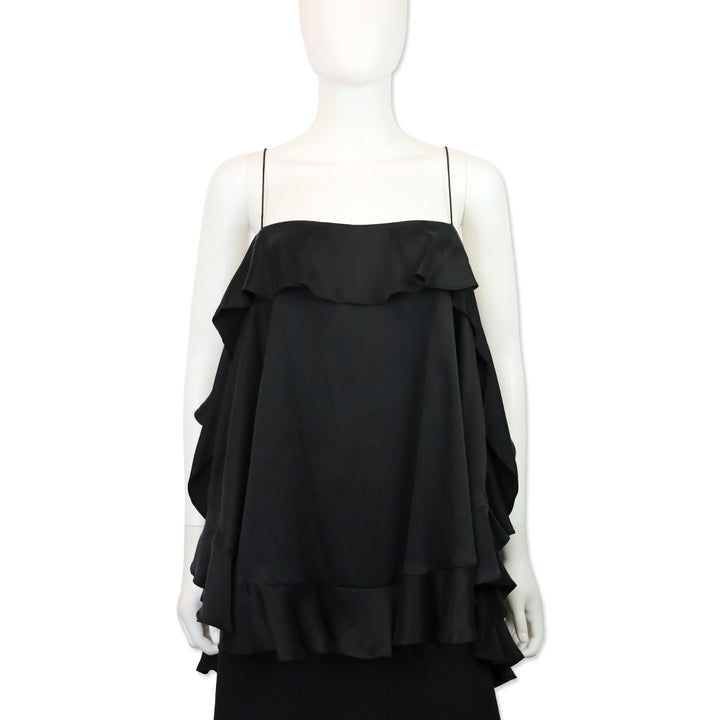 Zimmermann Black Washed Silk Ruffle Flounce Cami Top