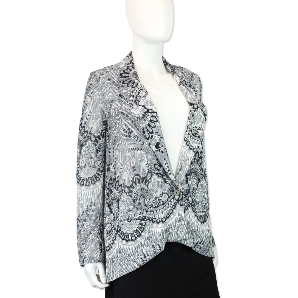 Zimmermann Black/White Feather Floral Print Chiffon Blazer