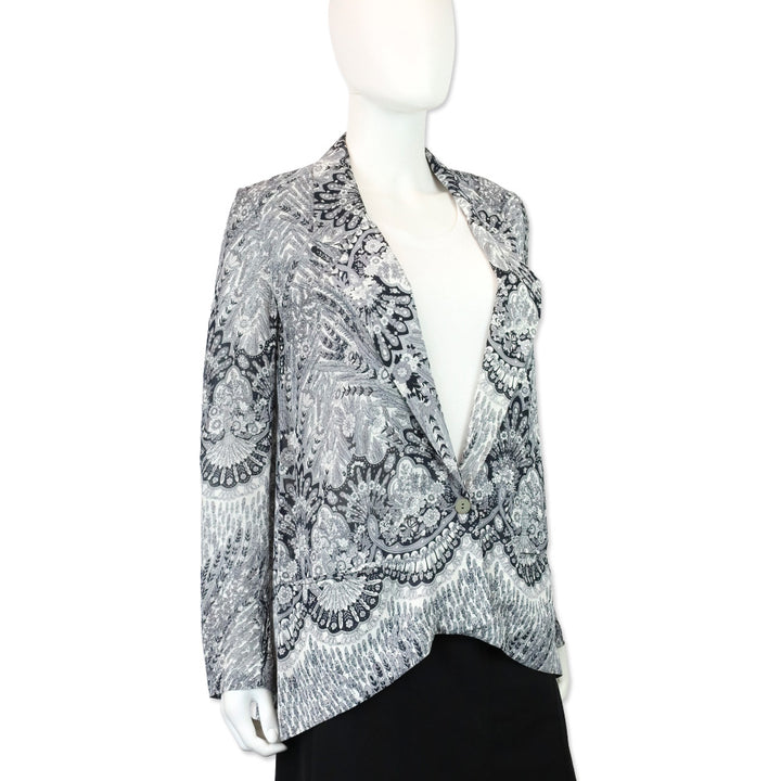 Zimmermann Black/White Feather Floral Print Chiffon Blazer