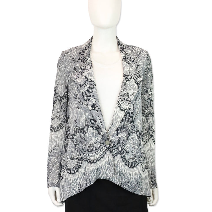 Zimmermann Black/White Feather Floral Print Chiffon Blazer