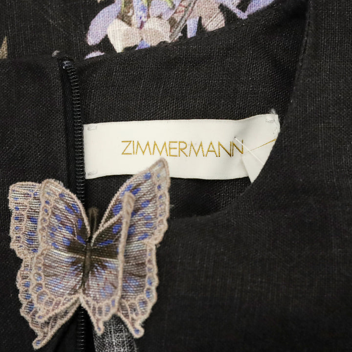 Zimmermann Botanica Black Lavender Tea Linen Butterfly Mini Dress