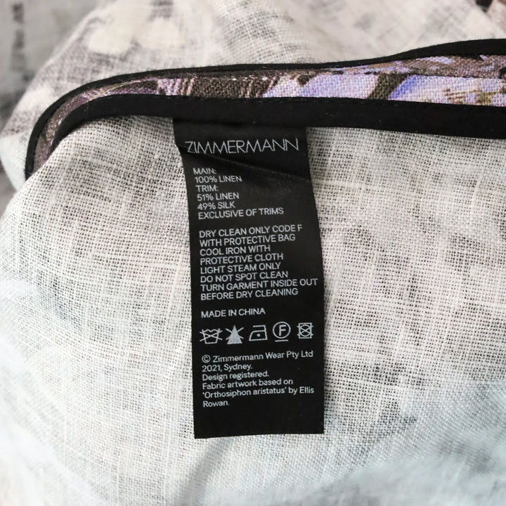 Zimmermann Botanica Black Lavender Tea Linen Butterfly Mini Dress