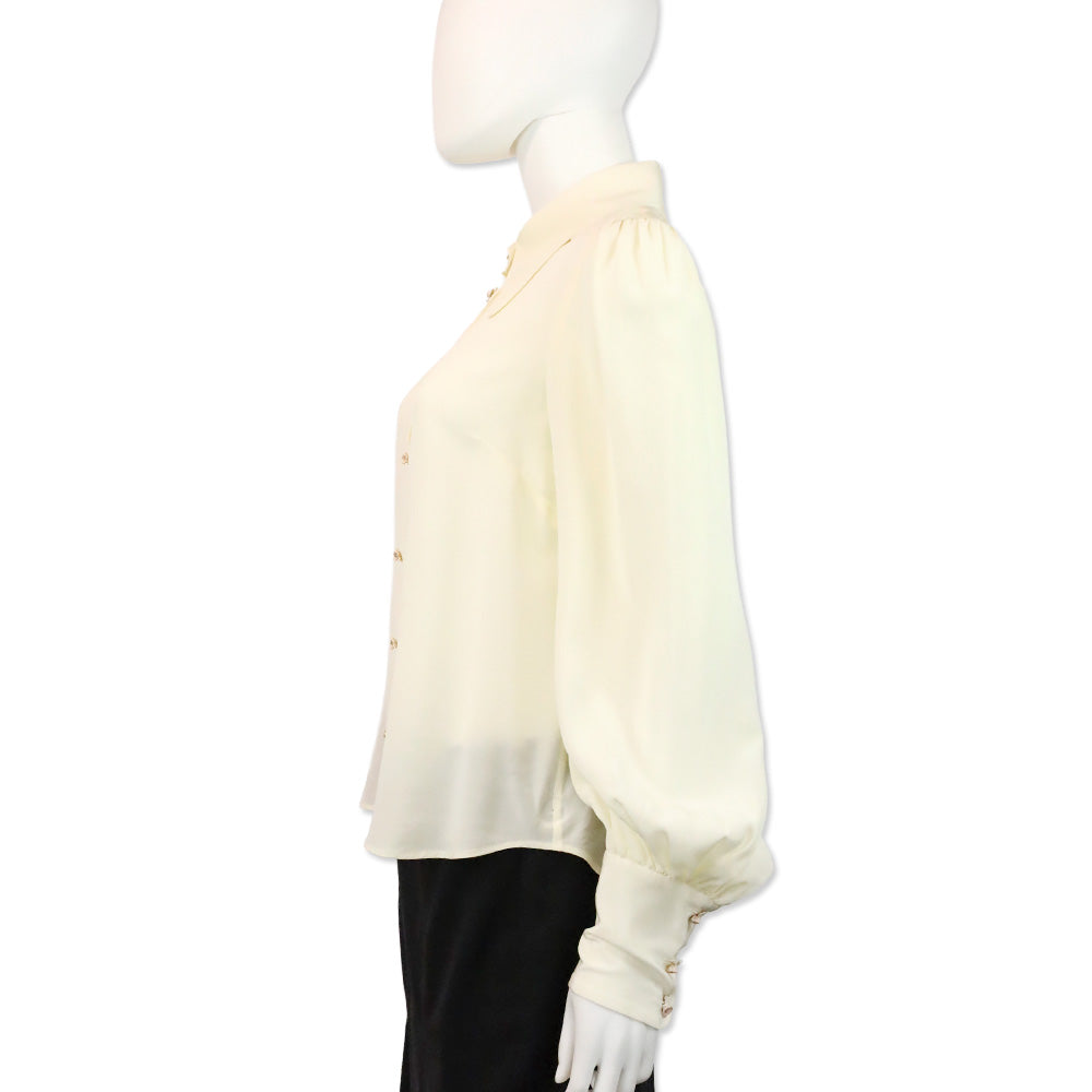 Zimmermann Cream Crepe de Chine Floral Button Blouse