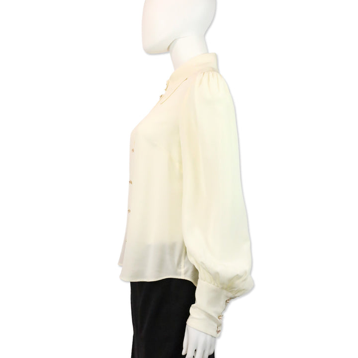Zimmermann Cream Crepe de Chine Floral Button Blouse