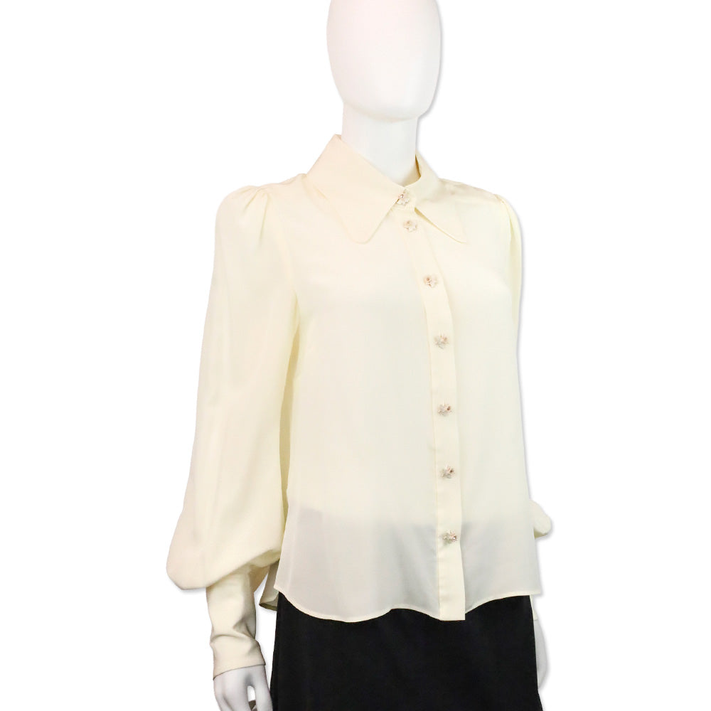 Zimmermann Cream Crepe de Chine Floral Button Blouse