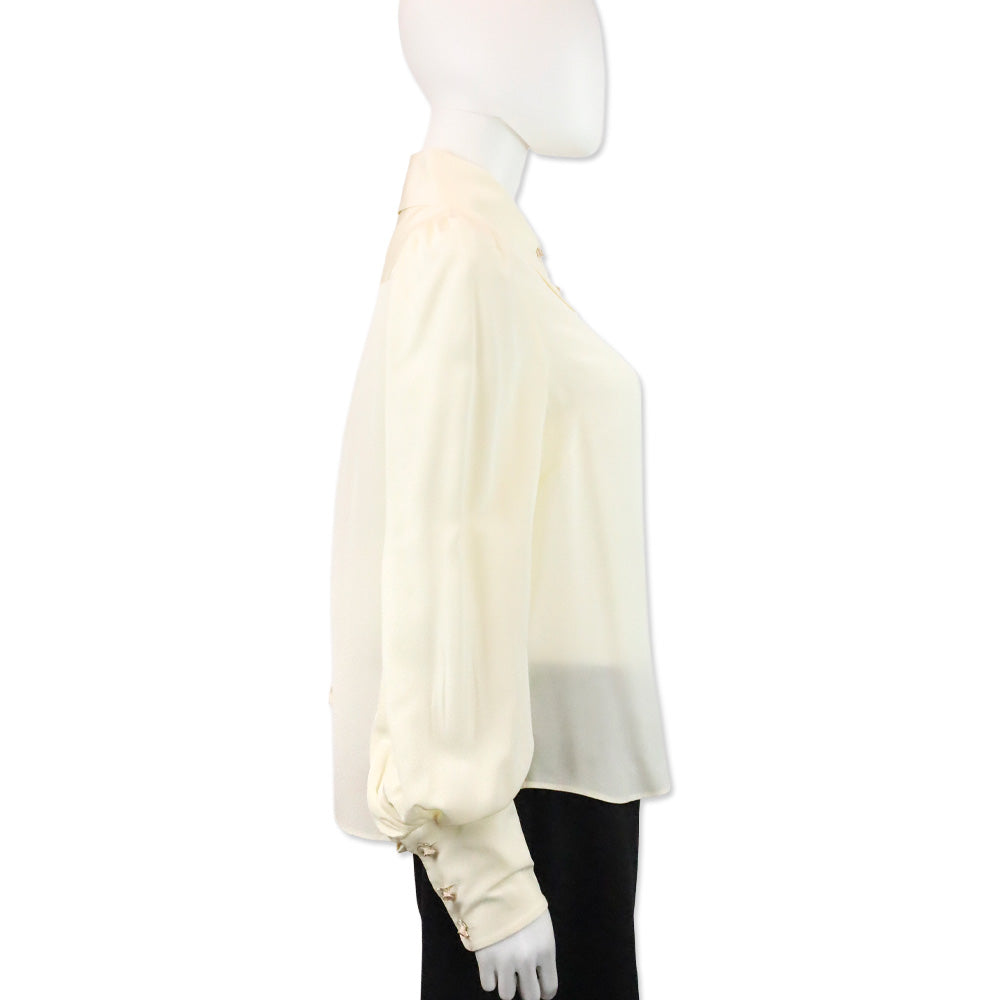 Zimmermann Cream Crepe de Chine Floral Button Blouse