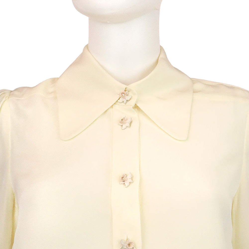 Zimmermann Cream Crepe de Chine Floral Button Blouse