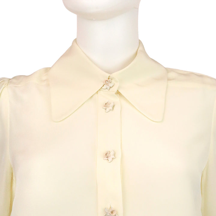 Zimmermann Cream Crepe de Chine Floral Button Blouse