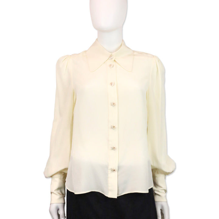 Zimmermann Cream Crepe de Chine Floral Button Blouse