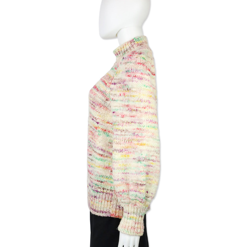 Zimmermann Cream Multicolor Wool Knit Turtleneck Puff Sleeve Sweater