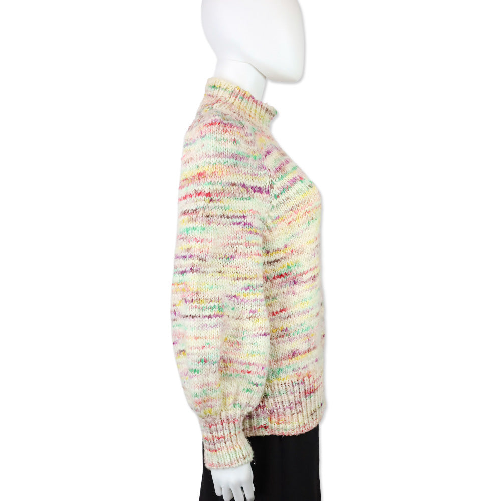 Zimmermann Cream Multicolor Wool Knit Turtleneck Puff Sleeve Sweater