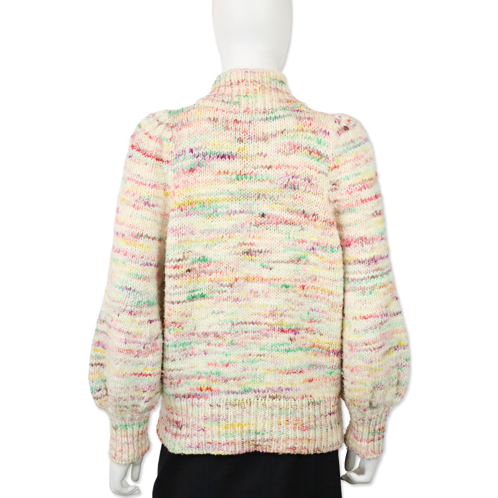 Zimmermann Cream Multicolor Wool Knit Turtleneck Puff Sleeve Sweater