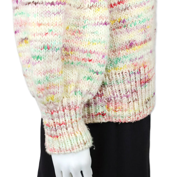 Zimmermann Cream Multicolor Wool Knit Turtleneck Puff Sleeve Sweater
