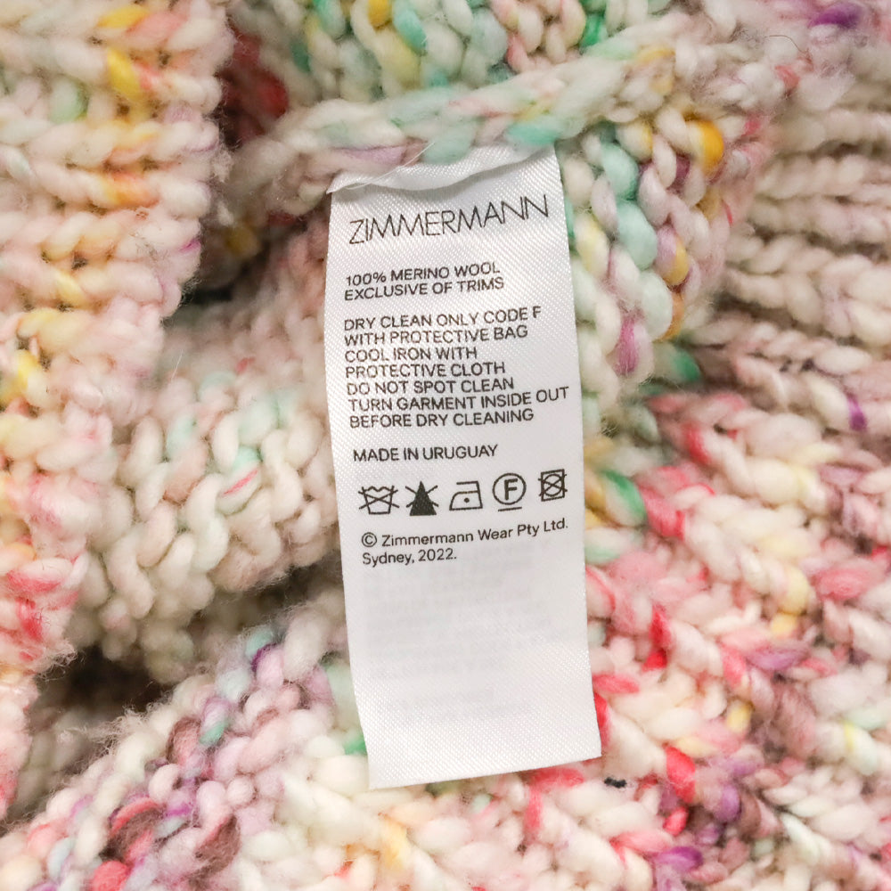 Zimmermann Cream Multicolor Wool Knit Turtleneck Puff Sleeve Sweater
