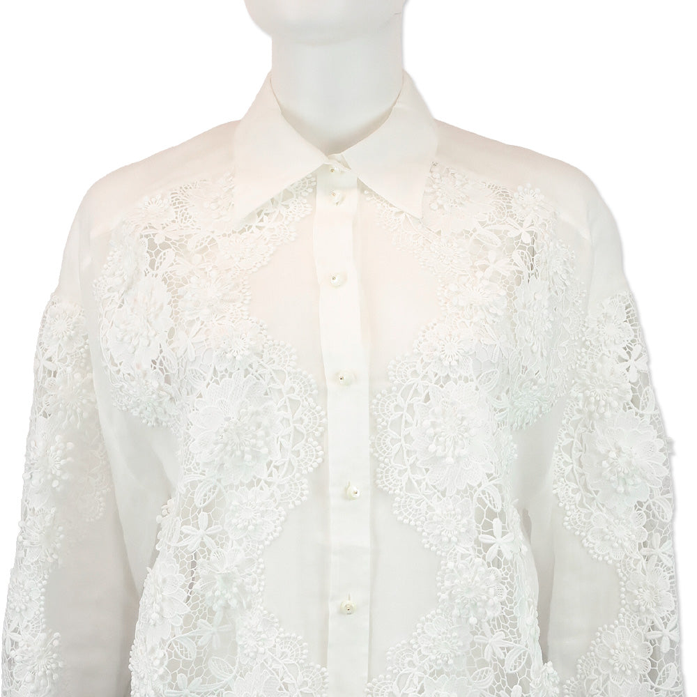 Zimmermann Ivory Halliday Lace Flower Shirt
