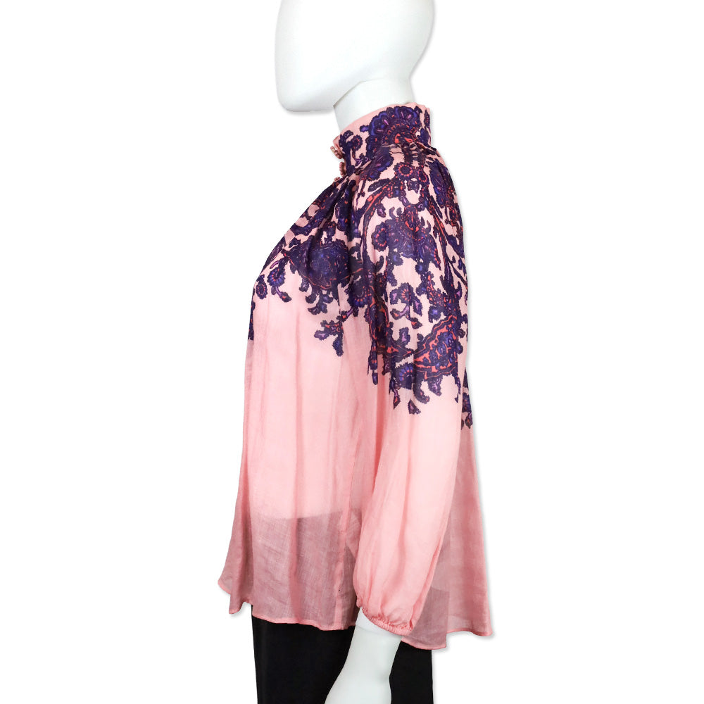 Zimmermann Pink Paisley Print Ramie Tiggy Billow Blouse