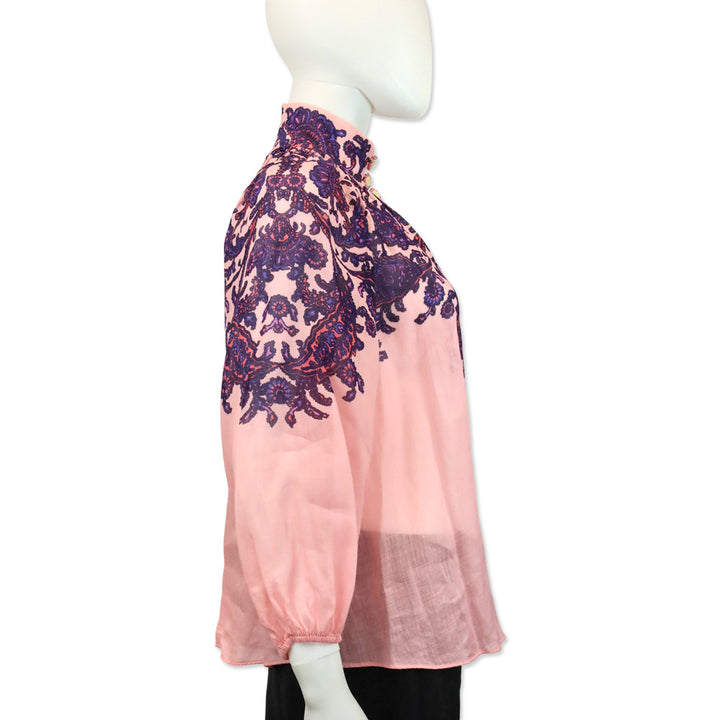Zimmermann Pink Paisley Print Ramie Tiggy Billow Blouse