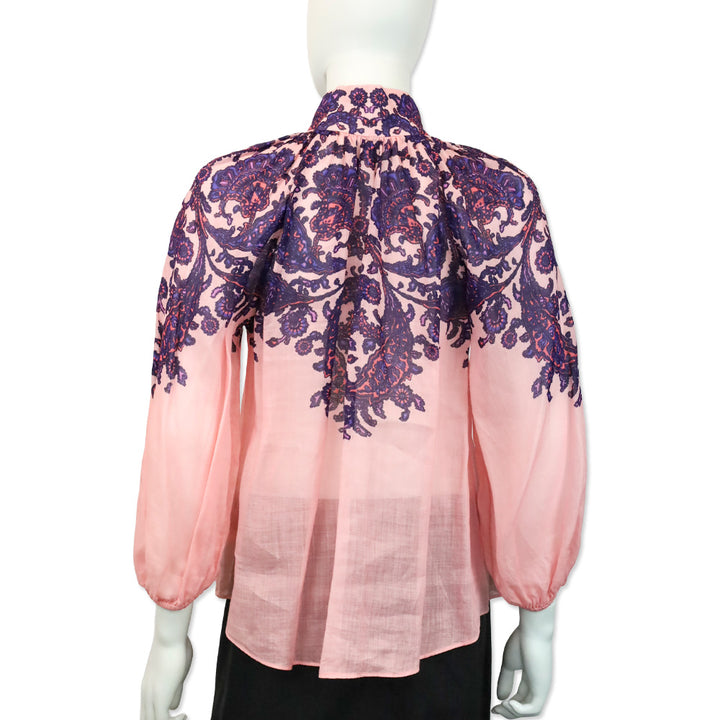 Zimmermann Pink Paisley Print Ramie Tiggy Billow Blouse