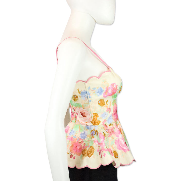 Zimmermann Raie Pink Floral Linen Peplum Top
