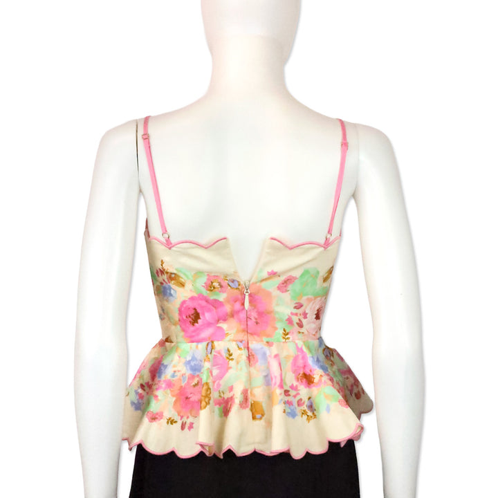 Zimmermann Raie Pink Floral Linen Peplum Top