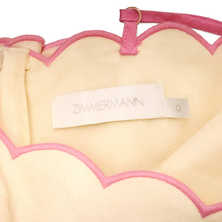 Zimmermann Raie Pink Floral Linen Peplum Top