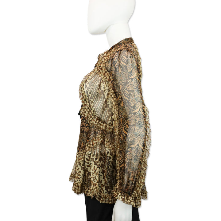 Zimmermann Tali Batik Silk Chiffon Keyhole Blouse
