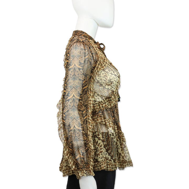 Zimmermann Tali Batik Silk Chiffon Keyhole Blouse