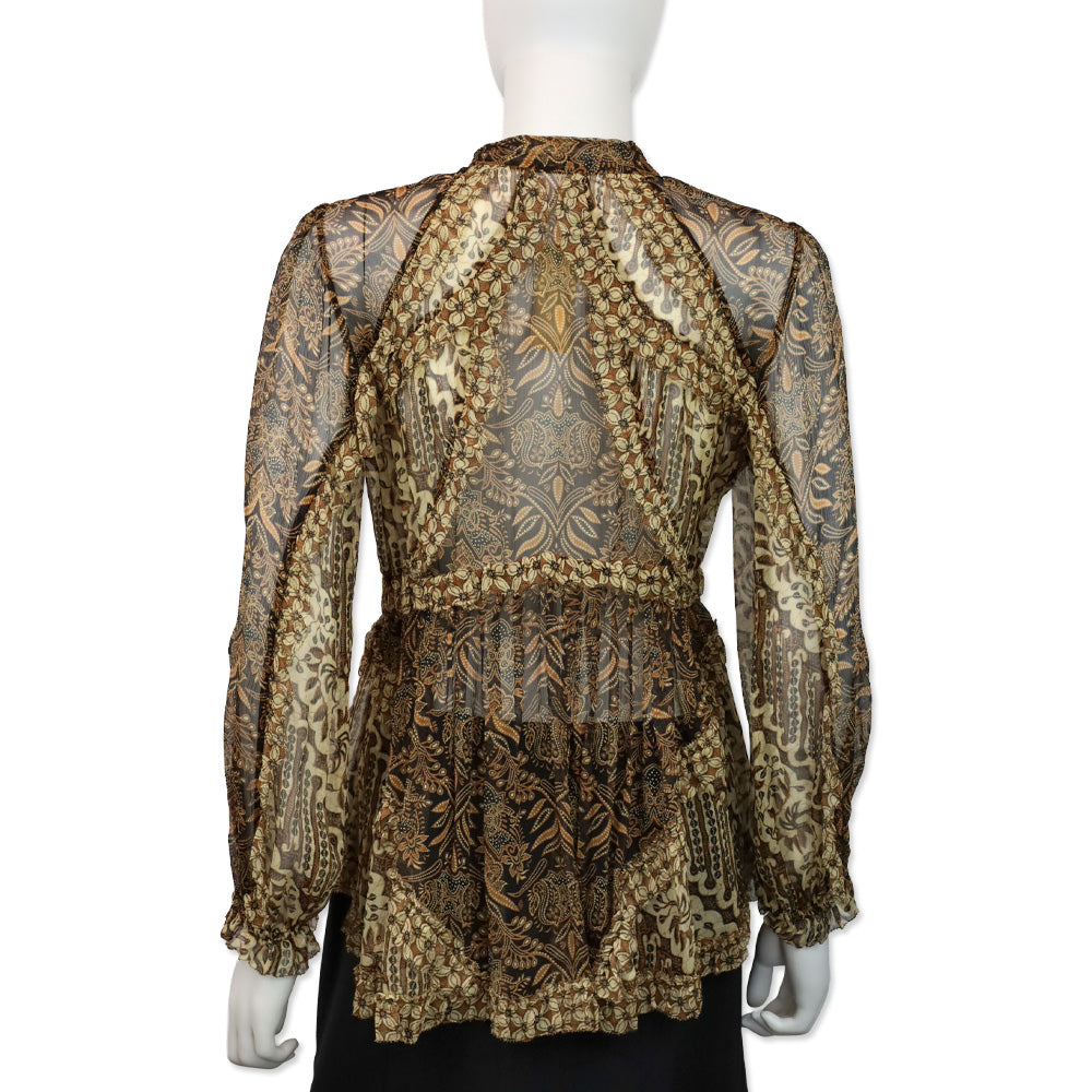 Zimmermann Tali Batik Silk Chiffon Keyhole Blouse