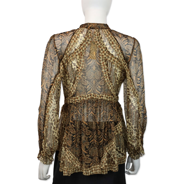 Zimmermann Tali Batik Silk Chiffon Keyhole Blouse