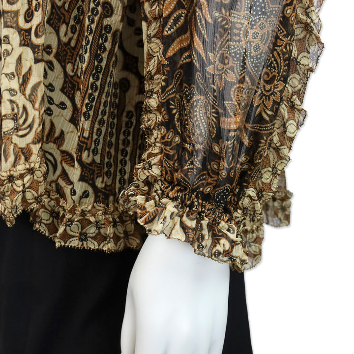 Zimmermann Tali Batik Silk Chiffon Keyhole Blouse