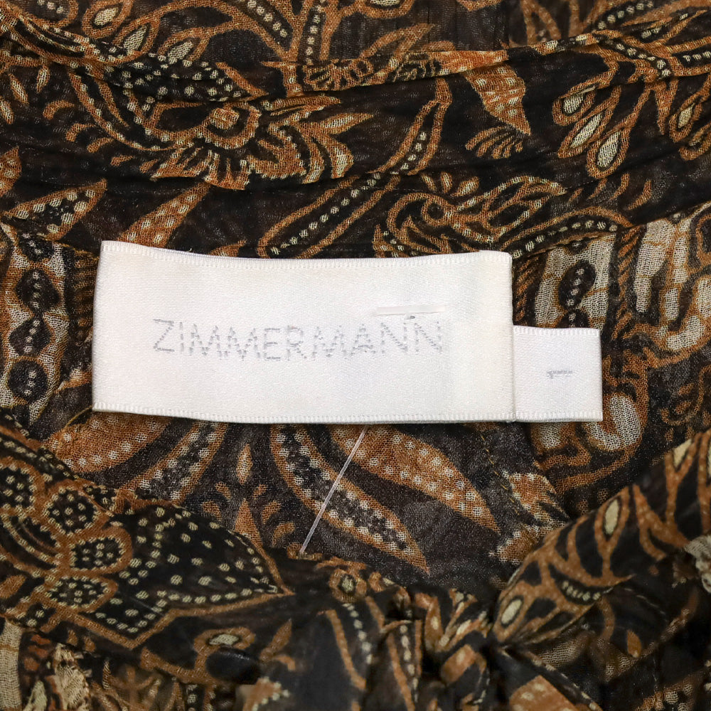 Zimmermann Tali Batik Silk Chiffon Keyhole Blouse