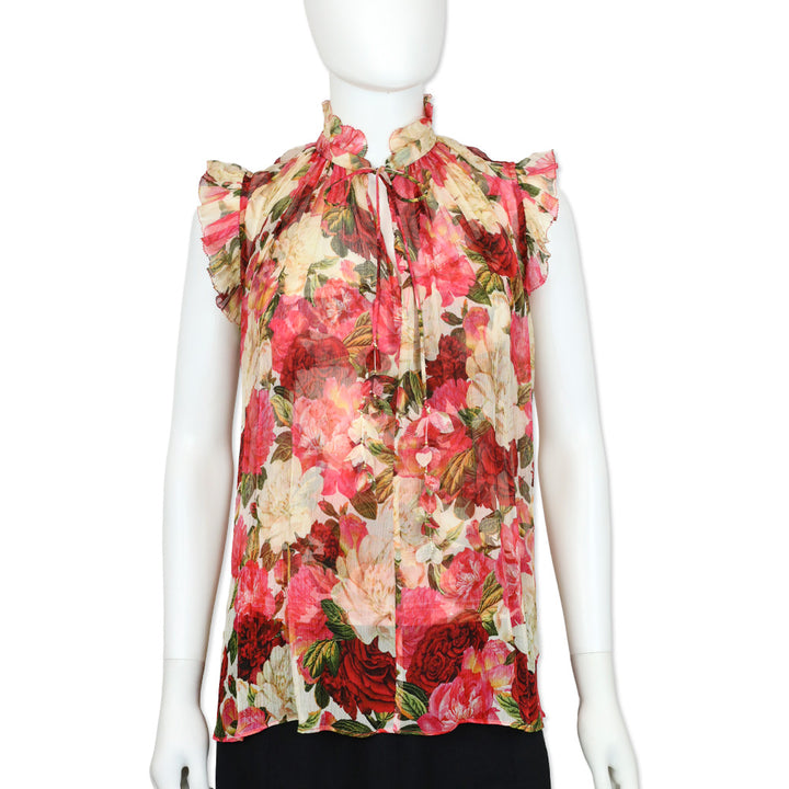 Zimmermann Wonderland Rose-Print Silk-Chiffon Top