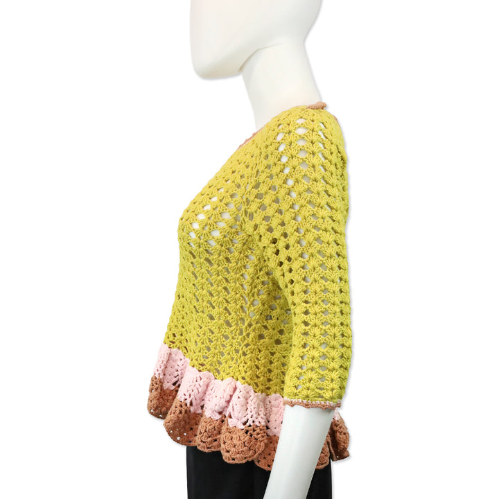 Zimmermann Yellow/Tan Laurel Crochet Frill Top