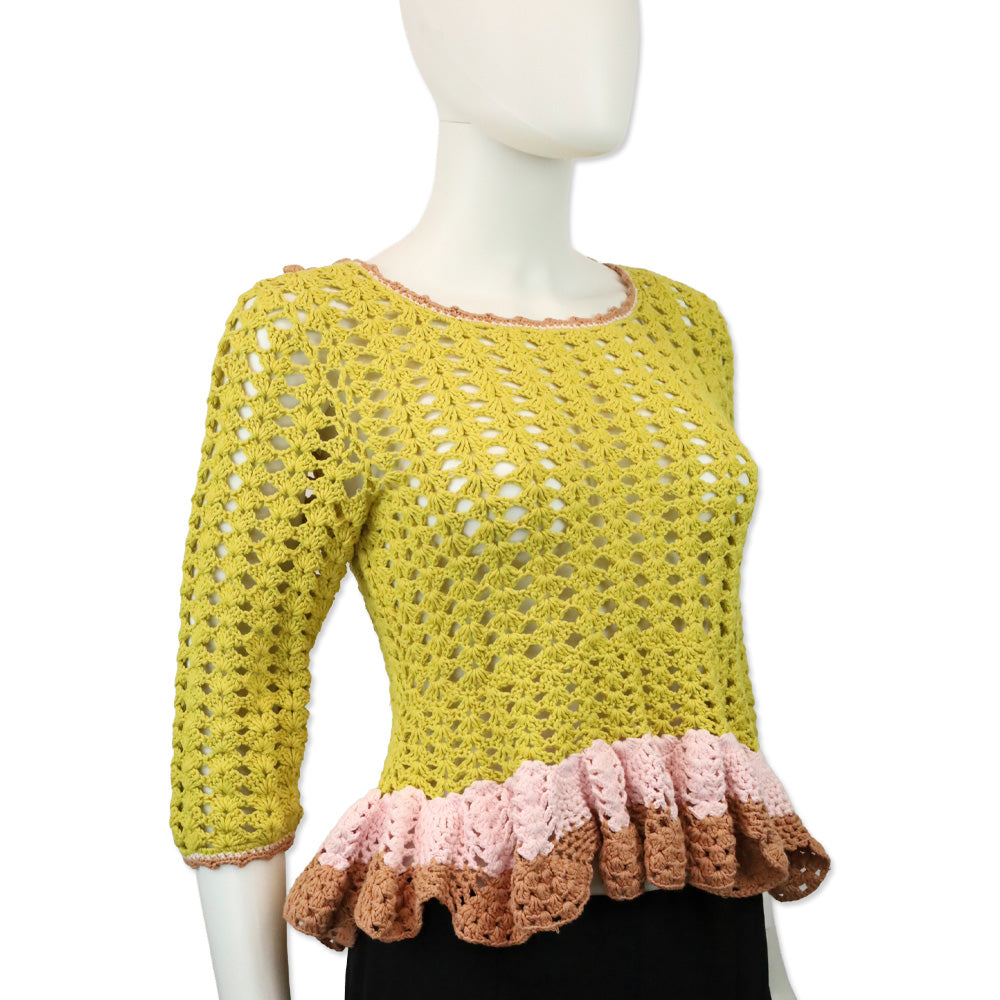 Zimmermann Yellow/Tan Laurel Crochet Frill Top