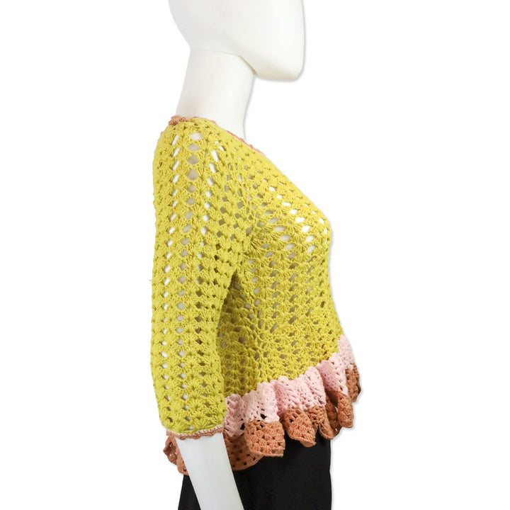Zimmermann Yellow/Tan Laurel Crochet Frill Top