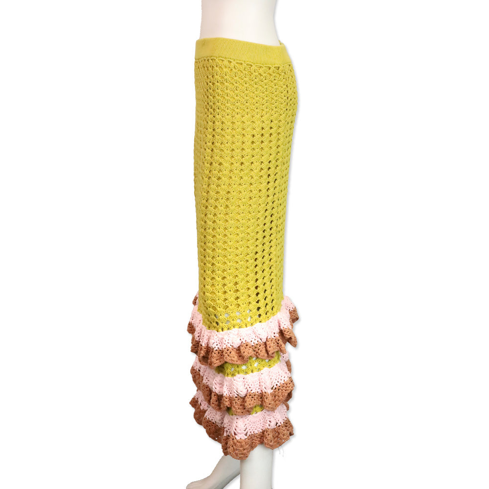 Zimmermann Yellow/Tan Laurel Crochet Midi Skirt