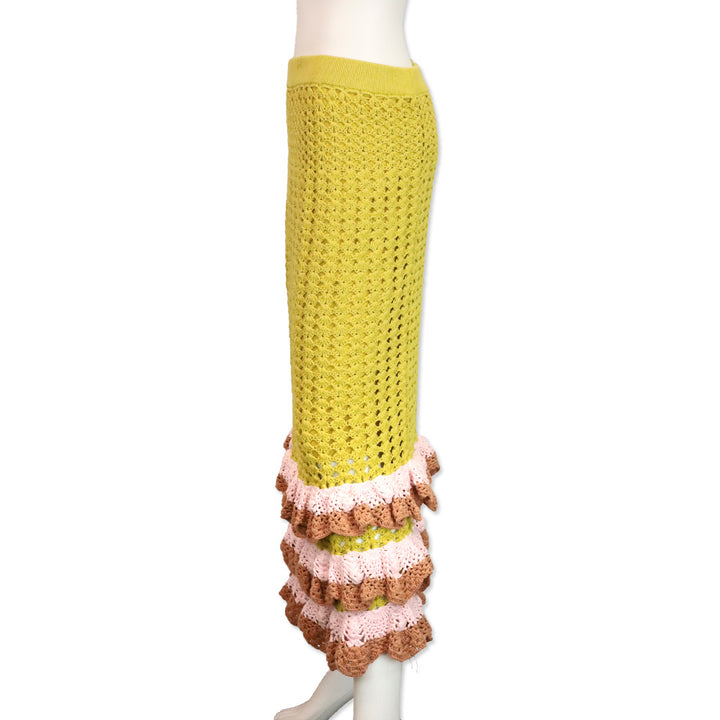 Zimmermann Yellow/Tan Laurel Crochet Midi Skirt