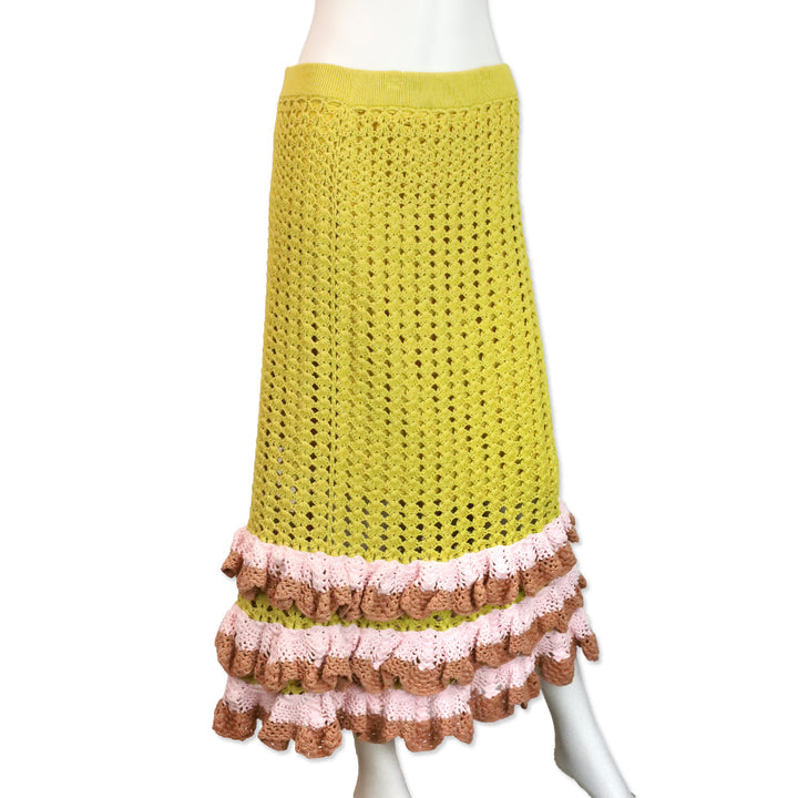 Zimmermann Yellow/Tan Laurel Crochet Midi Skirt
