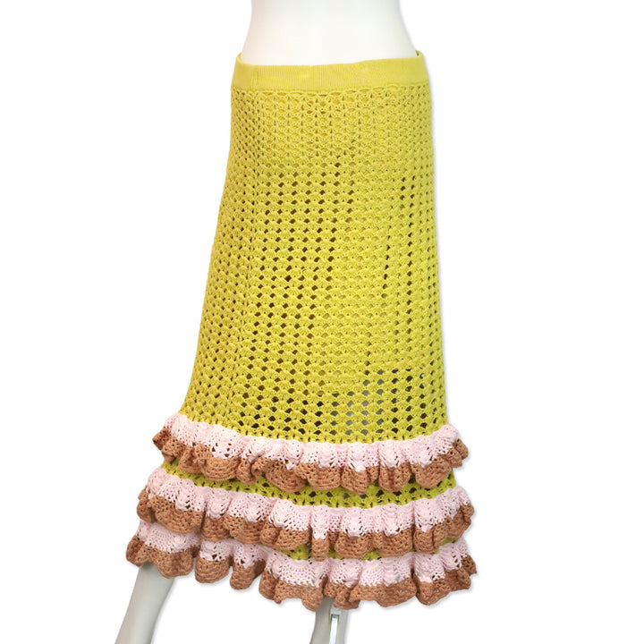 Zimmermann Yellow/Tan Laurel Crochet Midi Skirt