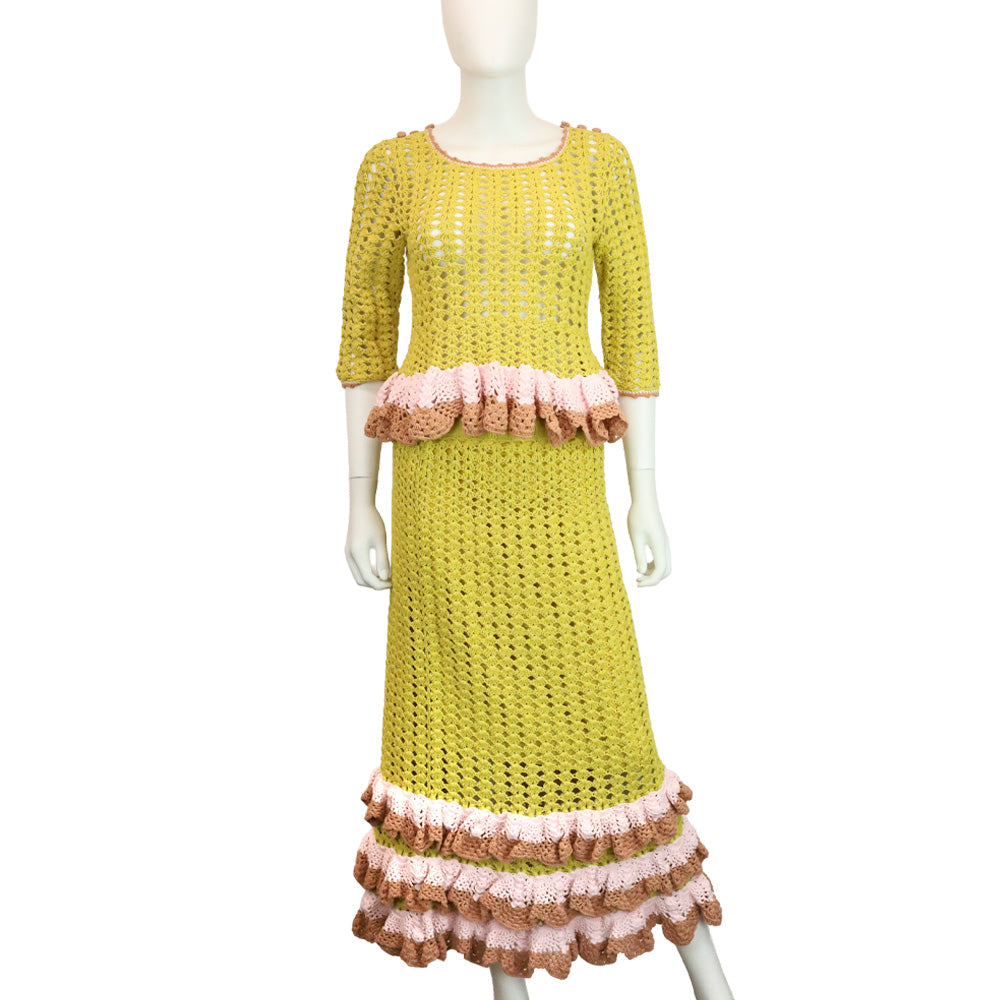 Zimmermann Yellow/Tan Laurel Crochet Midi Skirt