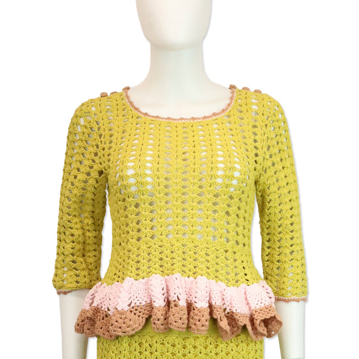 Zimmermann Yellow/Tan Laurel Crochet Frill Top