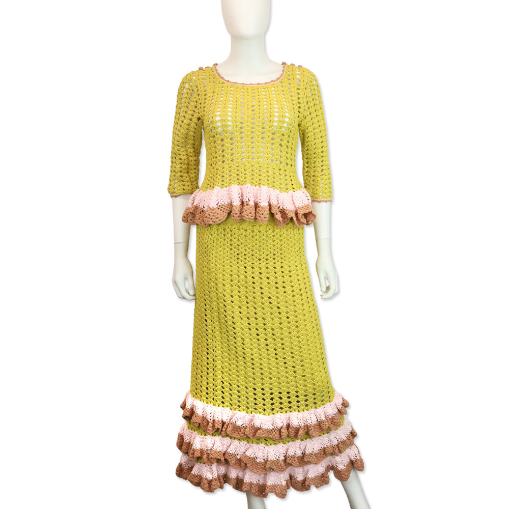 Zimmermann Yellow/Tan Laurel Crochet Frill Top