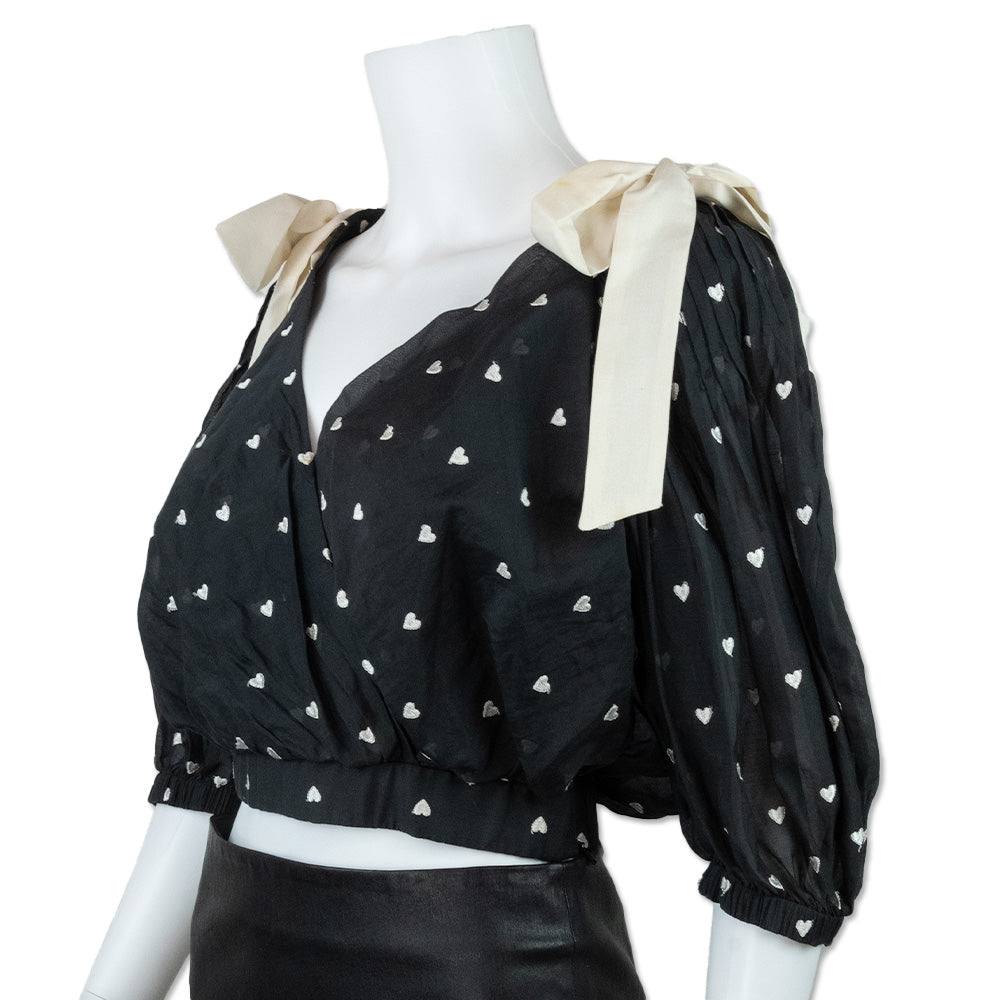 Zimmermann x Barneys Black Heart Print Cropped Shirt with Bows