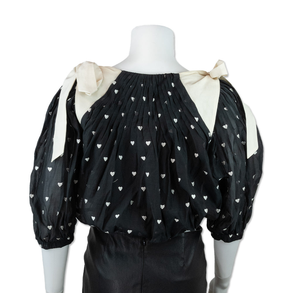 Zimmermann x Barneys Black Heart Print Cropped Shirt with Bows