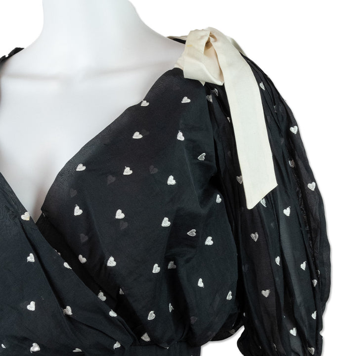 Zimmermann x Barneys Black Heart Print Cropped Shirt with Bows